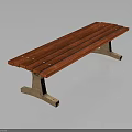 Natural Outdoor Scene With Red Wooden Bench And Metal Support Legs