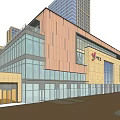 Modern Multi Storey Commercial Street With Glass Curtain Walls And Retail Plaza