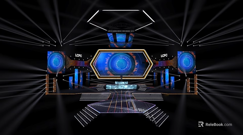 Modern Ballroom Stage Design With Large Screens And Geometric Lighting Effects 3d model