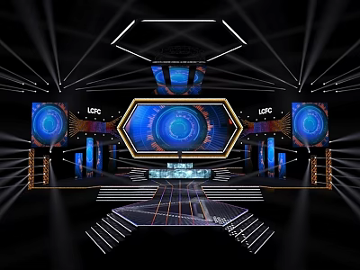 Modern Ballroom Stage Design With Large Screens And Geometric Lighting Effects 3d model