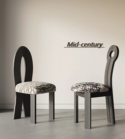 Mid century Chair With Curved Backrest Hole Detail And Patterned Seat Cushion 3d model