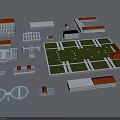 Industrial Factory Complex With Multiple Buildings Red Roof And Green Area Layout Structures