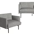 Modern Single Sofa In Gray Fabric With Sleek Armrests And Metal Legs