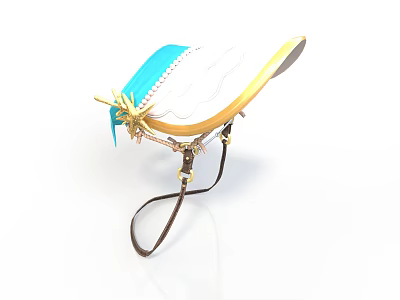 Elegant Daily Use Hat With Blue Band White Body And Golden Decorative Strap 3d model