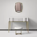 Elegant Modern Vanity Table With Oval Gold Frame Mirror White Top And Matching Stool 3d model