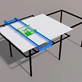 Sturdy Hardware Tool Workbench With Blue Sliding Rails Green Tool White Tabletop And Black Frame 3d model