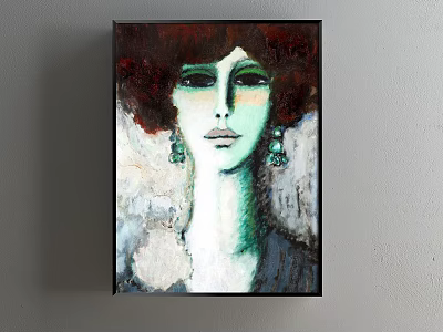 Artistic Female Portrait Painting With Dark Hair Green Face And Green Earrings 3d model