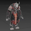 Horned Muscular Game Movie Character in Red Black Outfit with Ornamental Belt