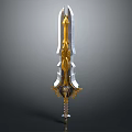 Ornate Golden And Silver Sword With Sharp Blade And Decorative Hilt Design