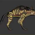 Striped Hyena With Fluffy Brown And Yellow Fur In Fierce Standing Posture