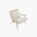 Stylish Natural Wooden Frame Lounge Chair With Striped Beige Fabric Cushions