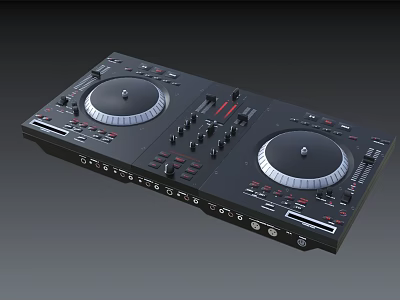 Professional Headphone Audio DJ Mixer Featuring Dual Turntables Control Knobs and Sliders 3d model