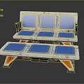 Modern Two Tiered Bench With Blue Cushioned Seats And Orange Support Legs