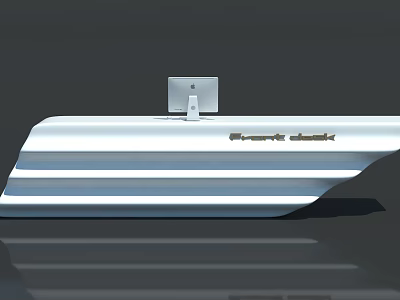 Modern White Reception Desk With Computer Monitor And Work Desk Label 3d model