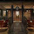 Elegant Bar Interior With Round Counter Chandeliers Green Walls And Seating Area
