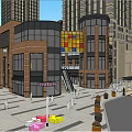 Modern Commercial Street Featuring Contemporary Buildings Pedestrians And Shop Fronts