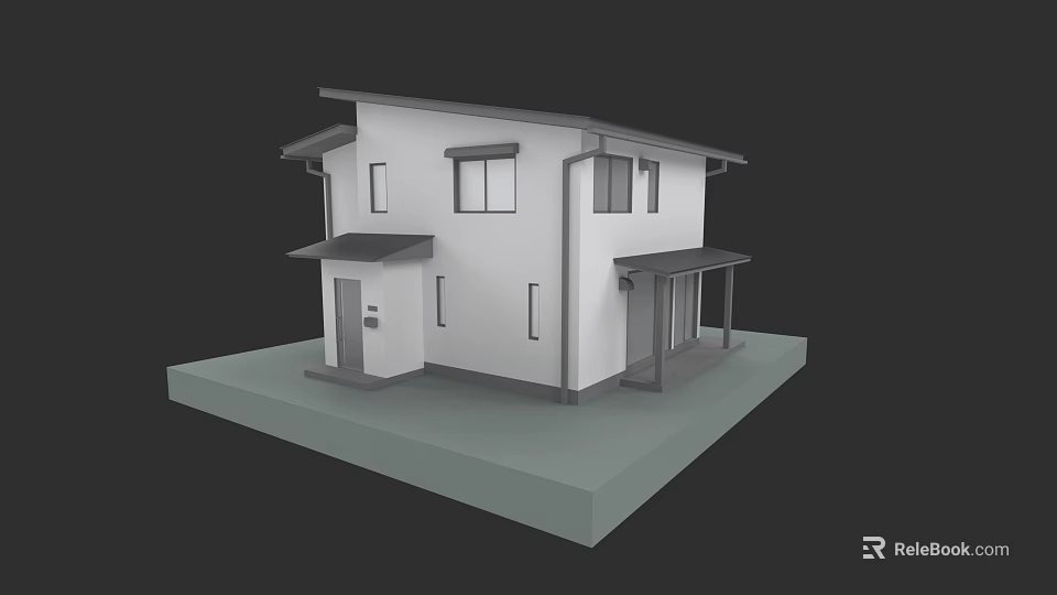 Modern Two Story Rural Self Built House With White Exterior And Porch Windows 3d model 