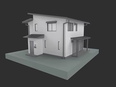 Modern Two Story Rural Self Built House With White Exterior And Porch Windows 3d model