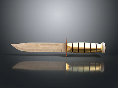 Vintage Metal Blade Weapon Knife With Golden Handle And Reflective Surface Design 3d model