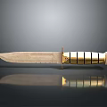 Vintage Metal Blade Weapon Knife With Golden Handle And Reflective Surface Design
