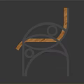 Wooden Bench with Orange Wood Grain Surface and Metal Armrests Legs Design