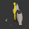 Cartoon Sheep Figure Holding Yellow Hoop With Small Utensils On Black Surface