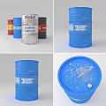 Industrial Equipment Metal Oil Drums with Mobil Synthetic Lubricant Labels in Various Colors