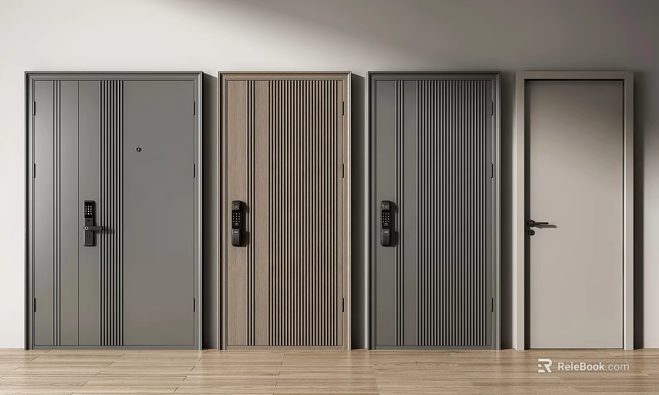 Modern Security Doors With Different Vertical Stripes And Various Color Designs 3d model