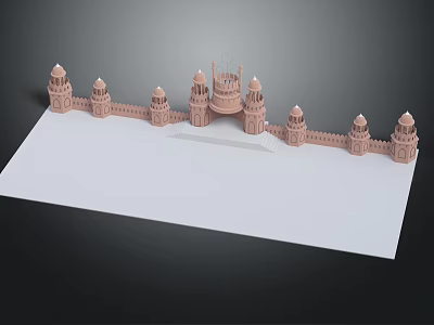 Traditional Fortress Architecture Model With Domed Towers And Wall Structure 3d model