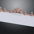Traditional Fortress Architecture Model With Domed Towers And Wall Structure