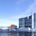 Modern Waterfront Architecture With Unique Glass Facade Wave Structure And Water Reflection 3d model