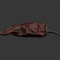 Dried Red Chili Pepper Fruit On Gray Background With Wrinkled Texture And Long Shape