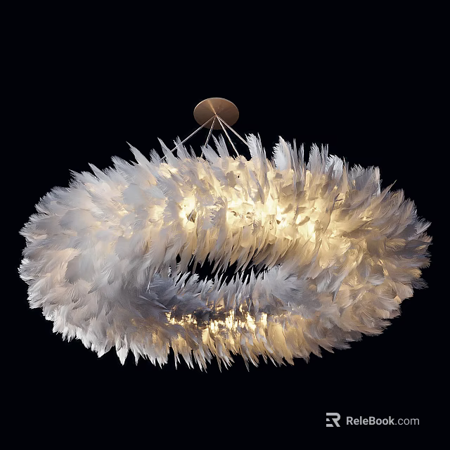 Elegant Modern Circular Feather Chandelier with Soft Warm Light and Decorative Design 3d model 