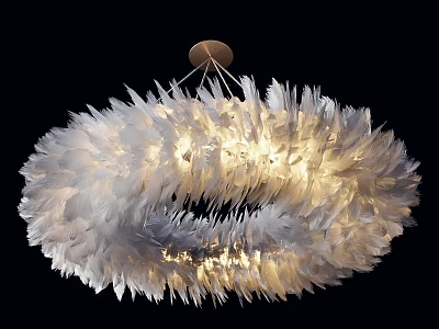 Elegant Modern Circular Feather Chandelier with Soft Warm Light and Decorative Design 3d model