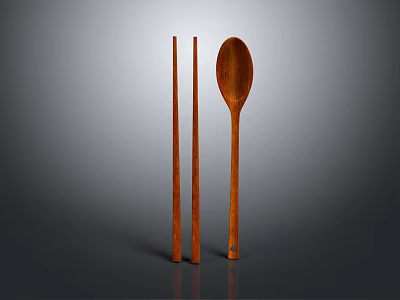 Natural Wooden Tableware Set with Chopsticks and Spoon for Modern Minimalist Dining 3d model