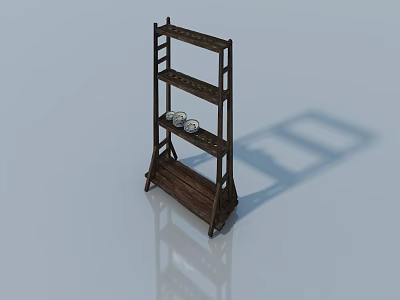 Brown Wooden Hinged Door Shelf With White Jars On Light Blue Background 3d model