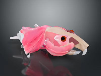 Cute Pink Beige Creature Character With Large Ears Big Eyes And White Teeth Plush Design 3d model