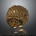 Golden Hedgehog Head Sculpture With Textured Spines And Reflective Surface