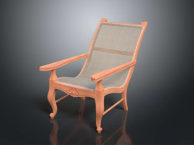 Vintage Wooden Chair With Woven Seat Armrests And Carved Leg Design 3d model