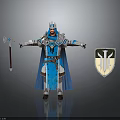 Blue Armored Warrior With Crown Cloak Hammer And Shield Design 3d model