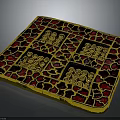 Square Red and Gold Fashion Brooch with Intricate Spiral Patterns and Enamel Inlay Design