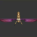 Decorative Character And Pink Winged Insect With Yellow Body And Ornate Tail