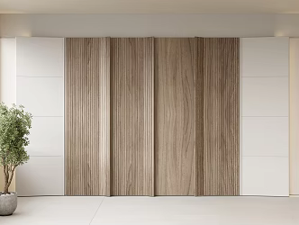 Sofa background wall solid wood background wall solid wood TV background wall potted plants 3d model