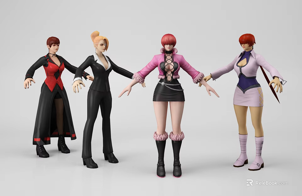 Game and Movie Female Characters in Different Stylish Outfits Standing Poses 3d model 