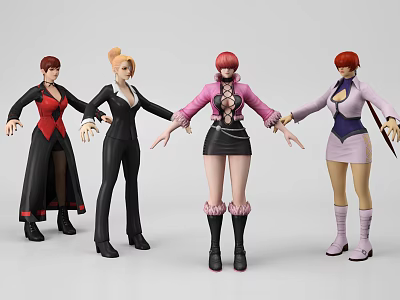 Game and Movie Female Characters in Different Stylish Outfits Standing Poses 3d model