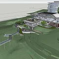 Modern Sales Office Building Surrounded By Lush Trees And Landscaped Walkways