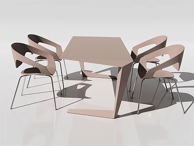 Stylish Modern Geometric Table With Curved Back Chairs Furniture Set 3d model