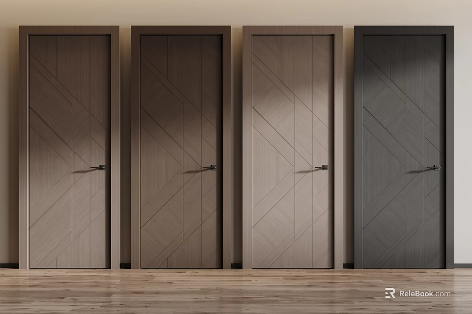 Modern Hinged Doors With Wooden Texture Geometric Patterns And Multiple Color Shades 3d model 