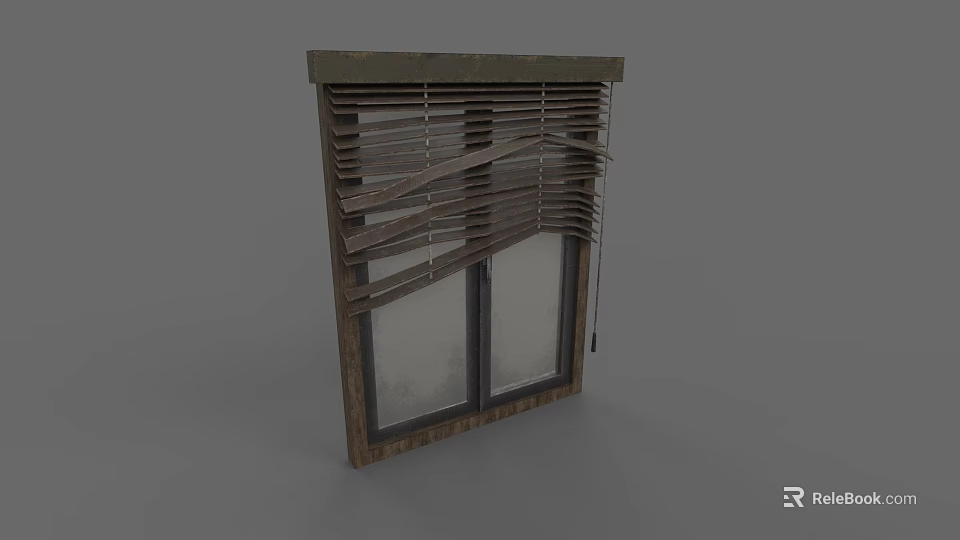 Classic Wooden Casement Window Design With Slatted Blinds And Glass Panes 3d model 