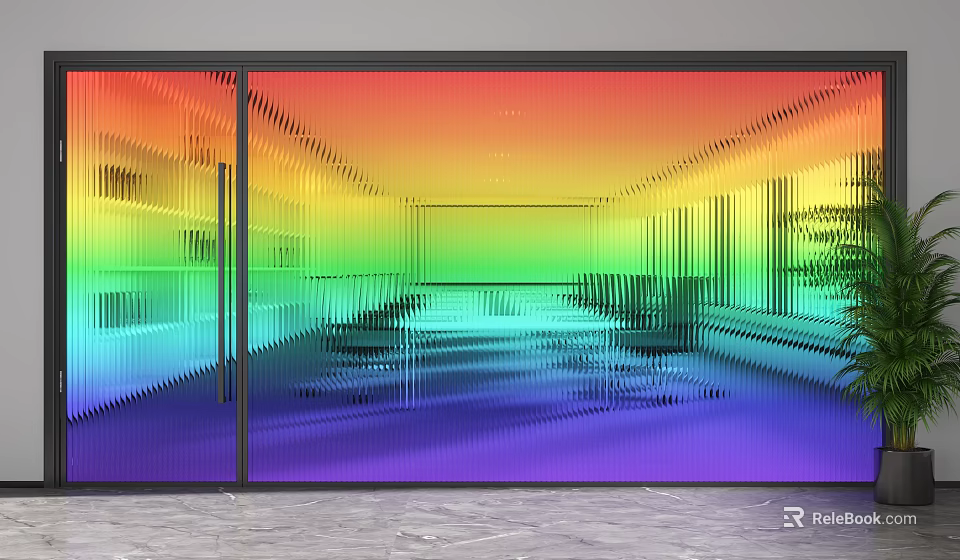 Colorful Gradient Glass Room Divider For Modern Office Interior With Light Reflection Effects 3d model 